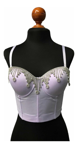 Bustier Top Corset Con Brillos Push Up Crop Top