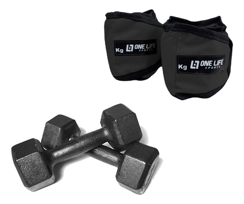 Kit P/ Treino Em Casa Halter Sextavado 5kg + Caneleira 5kg  