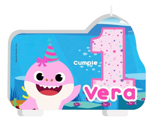 Vela De Cumpleaños Baby Shark Niña 2 Personalizada