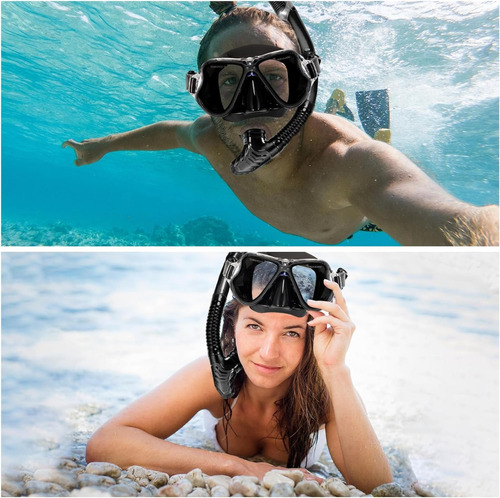 Máscara Snorkel 180° Antivaho Y Antifugas Para Buceo Negro