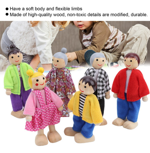 Figuras De Muñecas Familiares Pine Miniature People Toy Set