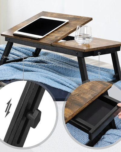 Escritorio Portátil Songmics Para Cama O Sofá Con Ajustable Color Marron rustico