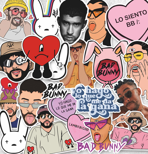 Pack X20 Stickers Bad Bunny Para Termo, Mate, Compu