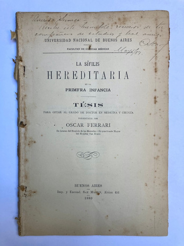 Oscar Ferrari. Sífilis Hereditaria En Primera Infancia. 1889