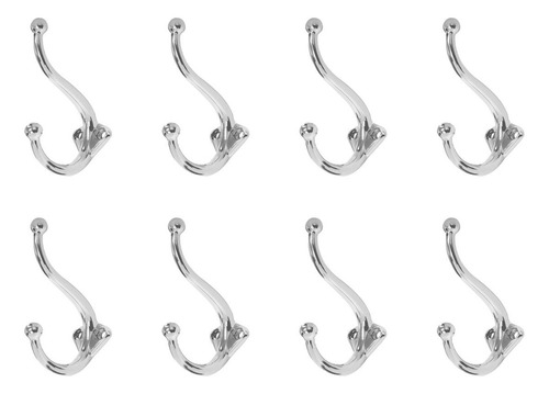 Kit 8 Ganchos Duplos De Parede Cabide Vertical Para Roupas Cor Cromado