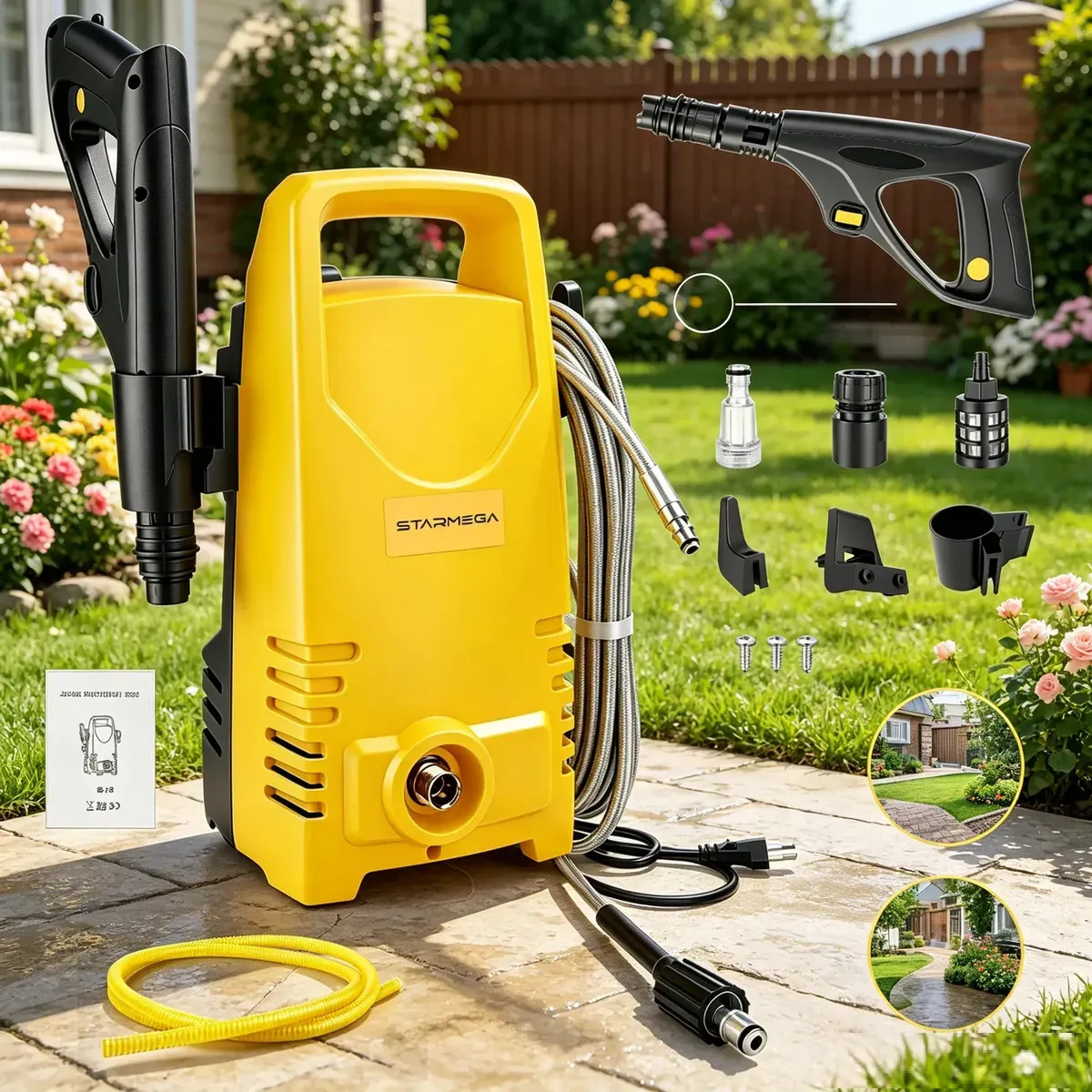 Lavadoras De Alta Pressão - Motor Universal - Pressão De 1600 Psi - Potência De 1500w - Vazão De 300 L/h Para Lavar Carros, Móveis Externos, Pátios, Espaços Com Piscina, Regar Plantações Mais ​Extensas