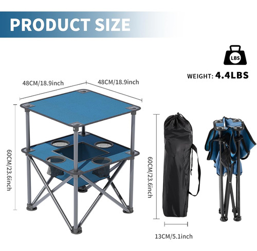 Mesa Plegable De Campamento Cuadrada Ligera Con Soportes