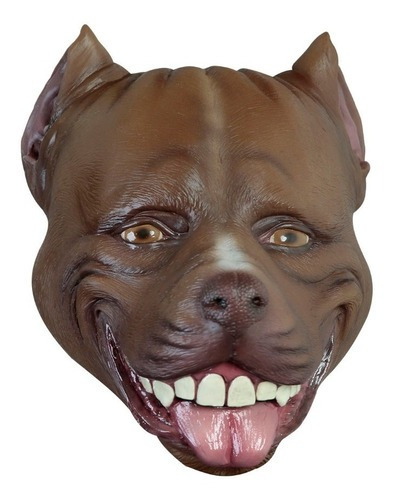 Máscara Perro Pitbull Animales Látex Halloween Disfraz Color Café