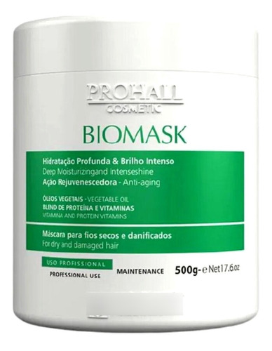 Máscara De Hidratação Profunda E Brilho Biomask Prohall 500g