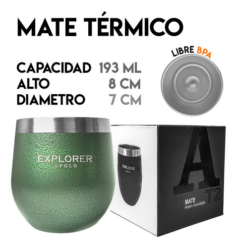 Imagen 3 de 10 de Termo Acero Inoxidable Explorer 750 + Mate 193 Ml + Bombilla