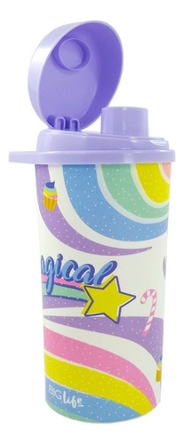 Vaso Plástico Con Tapa Diseños Infantiles Unicornio Sonic Color Lila