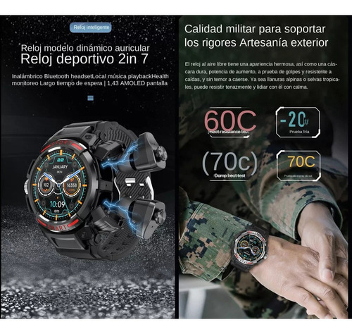 Reloj Inteligente Para Hombre Bluetooth 2 En 1 Con Audífonos
