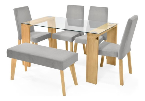 Set Comedor Milan Matiz 6p Sillas Galicia Y Butaco Viena Diseño De La Tela De Las Sillas Plata