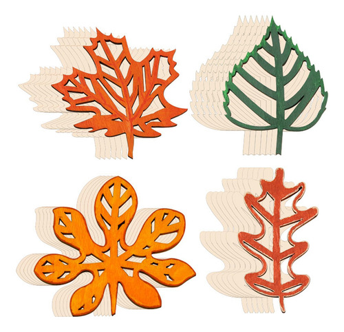 48 Piezas De Adornos De Hojas De Madera Para Manualidades De