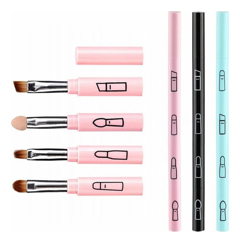 3 Unids Pinceles De Maquillaje 4 En 1 Retráctil Viaje Sombra