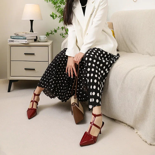 Falda Midi De Lunares Para Mujer, Plisada En A, Versátil