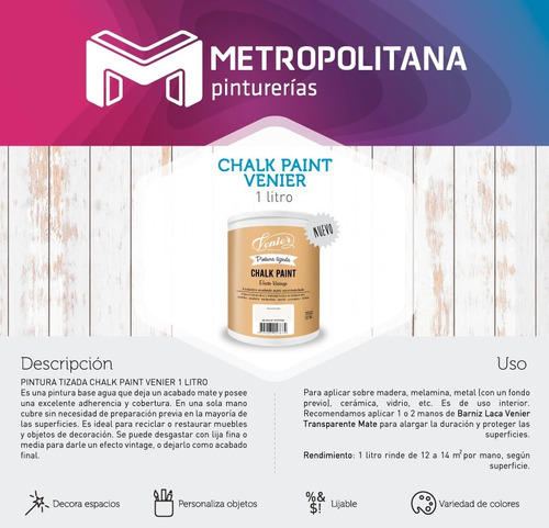 Chalk Paint Venier Tizada | +8 Colores | 1 Litro