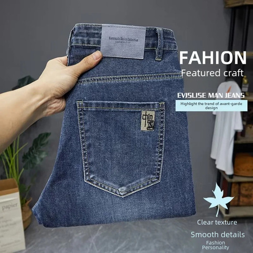 Jeans Casuales De Hombre De Pierna Recta Gris Ahumado