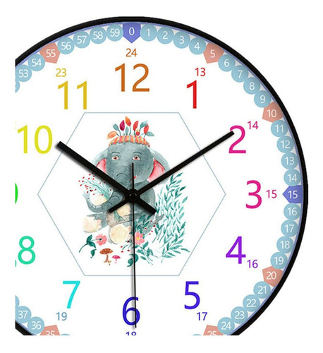 Reloj De Pared Niños Salón De Clases Forma De Elefante.