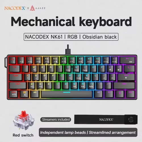 Teclado Gamer Ajazz Nk61 Mecânico 60% Iluminação Rgb Switch Red