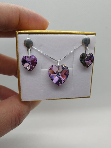 Conjunto Coração Swarovski Vitrail Light Em Prata 925