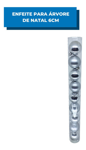 Bola Natalina 6cm Tubo Com 9 Mistas Decoração Árvore Cor Prata