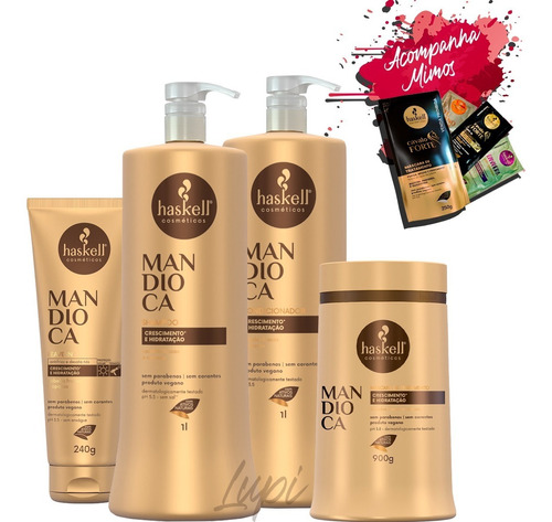 Kit Haskell Mandioca Shampoo Cond Máscara 1l + Leave-in 240g