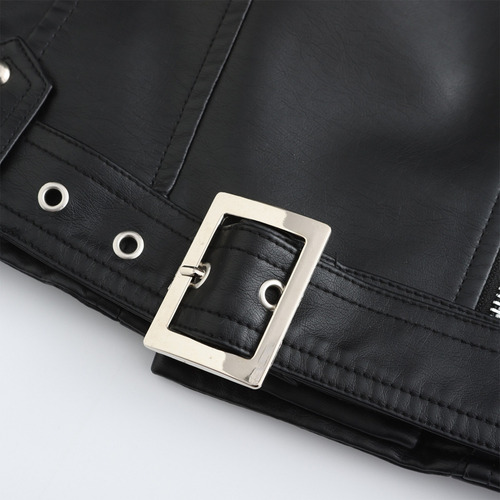 Chaqueta De Cuero Para Mujer Con Cinturón De Manga Larga Par