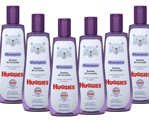 Kit 6 Shampoo 3 En 1 Huggies Lavanda 250ml Hipoalergenico