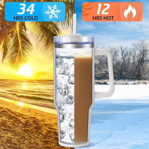 Termo Acero Inoxidable 40oz Vaso Térmico Mantiene Frio Blanco