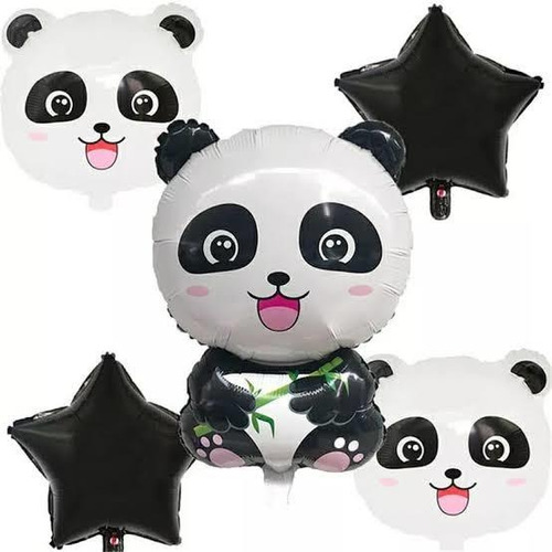 Pack De Globos Osos Panda Con Bambú X 5 Unidades Grande 