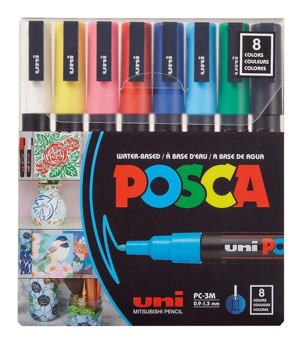 Marcadores Uni Posca Pc-3m 0.9-1.3mm Brillantes Pack X8 U