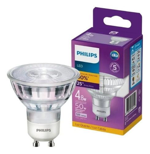 Kit C/2 Lamp Led Dicroica Par16 Philips Gu10 4.8w 525lm Biv Cor da luz Branco-quente 110V/220V