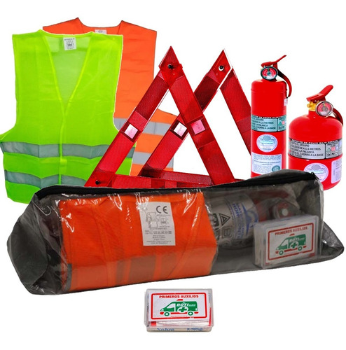 Imagen 1 de 8 de Kit Reglamentario 5 En 1 Matafuego Chaleco Botiquin Baliza