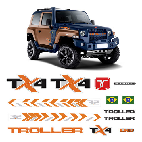 Kit Adesivos Troller Tx4 2020/2021 3.2 Lrd Emblemas Completo
