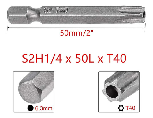 Xmhf 10 Piezas 50 Mm De Larga Pulgada Hex Vástago T40 Torx 6