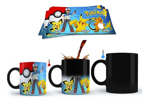 Taza Magica De Pokemon Con Ash Y Las Evoluciones De Pikachu