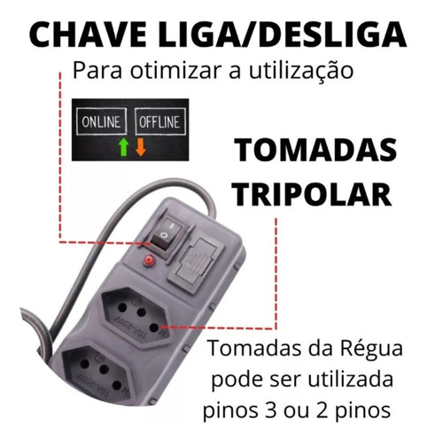 Filtro De Linha Extensão De Tomadas Régua Eletrica 4 Tomadas Fiolux