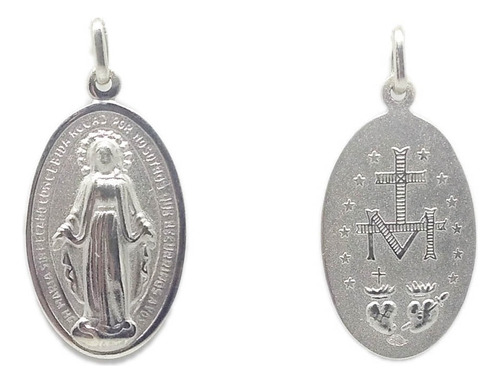 Medalla Virgen Milagrosa - Doble Faz -  Plata -cadena - 18mm