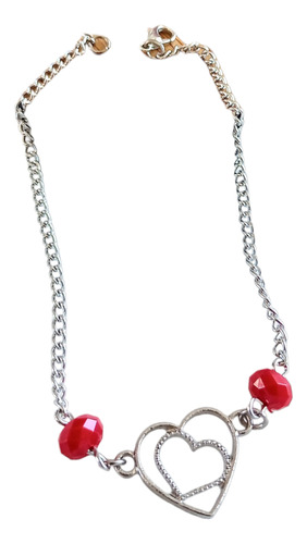 Tobillera Pulsera Corazón Perlas Rojas Verano Mujer Regalo