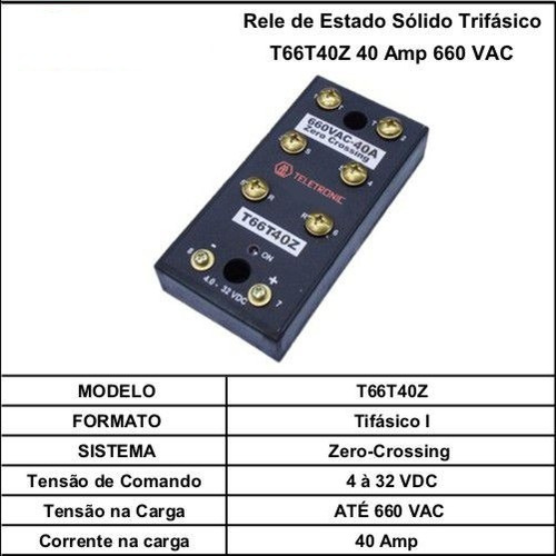 Rele Estado Sólido Trifásico 40a T66t40z 660vac 4 A 32 Vdc