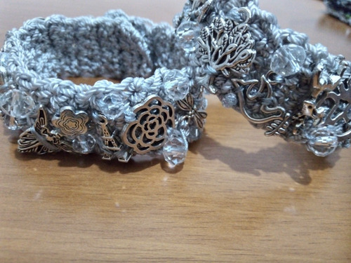 Brazalete Pulsera Crochet Dijes Y Cristales De La Suerte