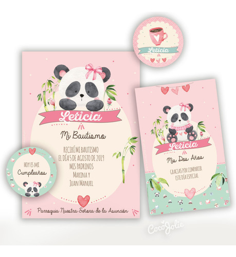 Kit Imprimible Oso Osita Panda Nena Rosa Acuarela, Osito