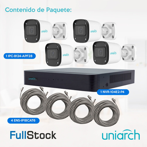 Kit Ip 4 Cámaras Exterior 4mp Nvr 4ch Y Cables Uniarch