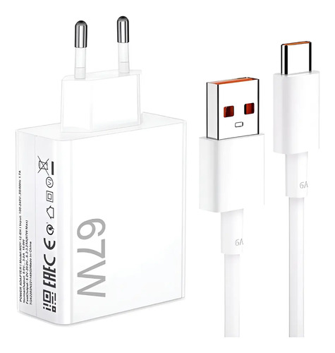 Carregador Turbo usb c 67w (fonte + Cabo) Branco