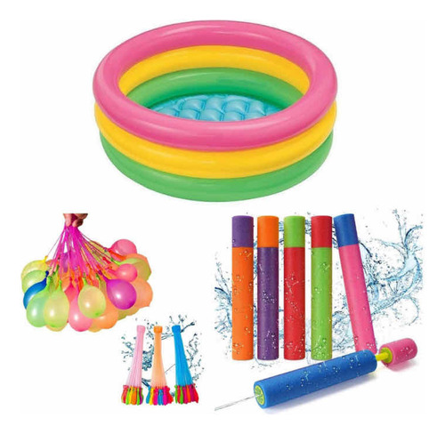 Pack Verano Piscina 90x23cm 3 Ramos Globos 6 Pistolas Espuma