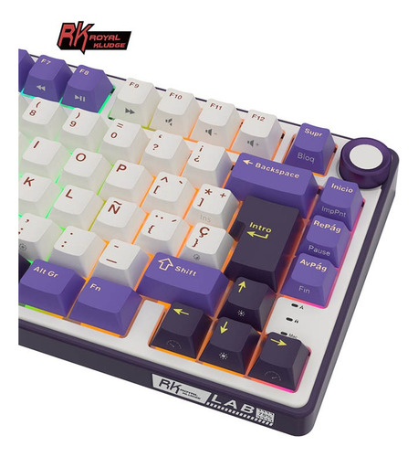 Teclado gamer Rk Royal Kludge QWERTY RK español España color blanco y violeta con luz RGB