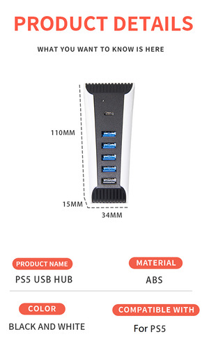 Hub Usb 6 En 1 Para Consola De Juegos 5 Usb A+1 Usb C Us
