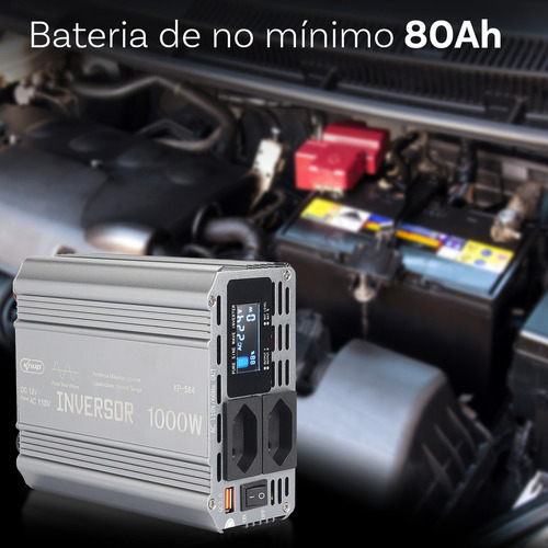 Knup Kit Inversor 12v Para 110v Onda Senoidal Pura Conversor 1000w Pico 2000w Painel Com Visor Led Tomada Universal Igual Residencial Botão Liga/desliga 4 Fusíveis Brinde