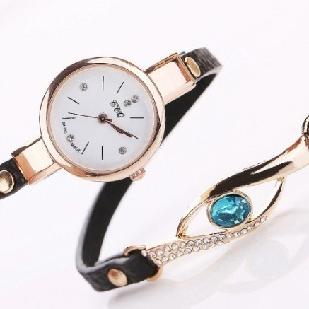 Relógio Feminino Bracelete Strass Pulseira Couro Marrom